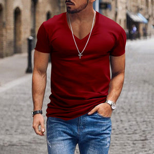 V-neck Solid Color Casual Short Sleeved T-shirt