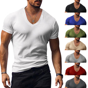 V-neck Solid Color Casual Short Sleeved T-shirt