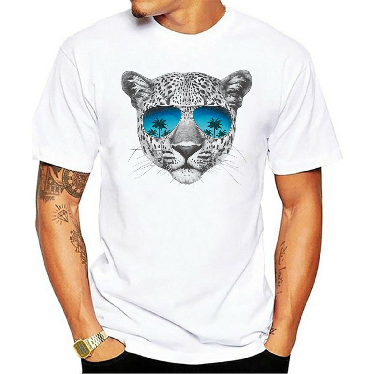 Animal Printed Round Neck Short Sleeved T-shirt