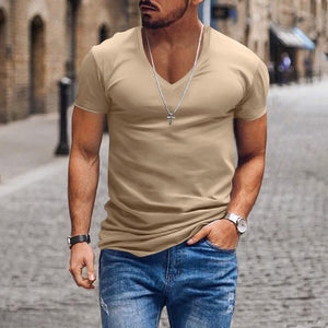 V-neck Solid Color Casual Short Sleeved T-shirt