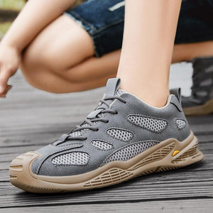 Men Breathable Mesh Leather Splicing Non Slip Outdoor Casual Shoes