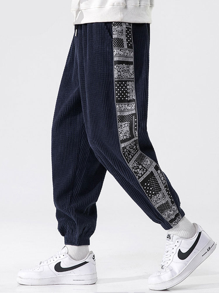 Corduroy Paisley Print Pants