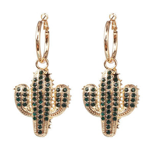 Diamond Studded Cactus Earring Tropical Holiday Style