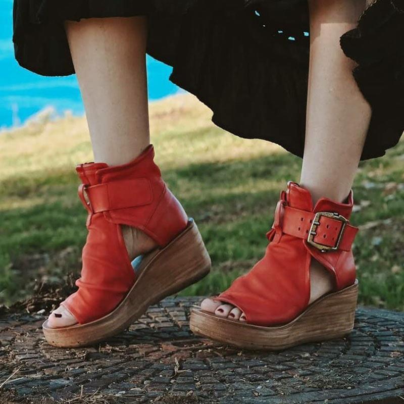 Women Boho Comfy Buckle Wedge Sandals