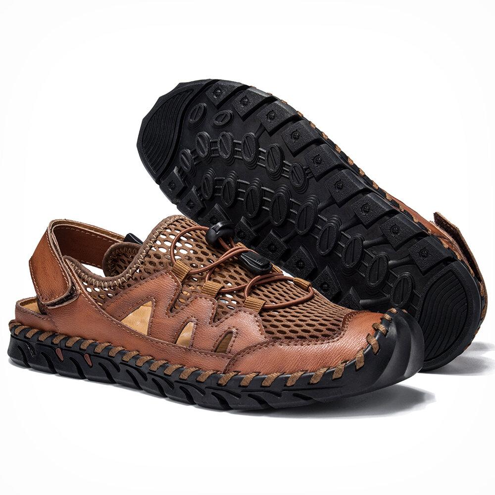Men Rubber Toe Cap Leather Handmade Breathable Water Sandals