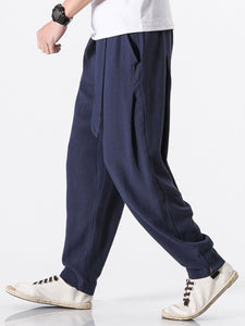 Detachable Belt Linen Cotton Blend Pants