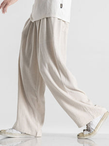 Linen And Cotton Blend Wide Leg Pants