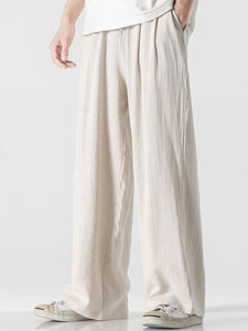 Linen And Cotton Blend Wide Leg Pants