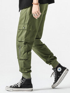 Drawstring Elastic Waist Cargo Pants