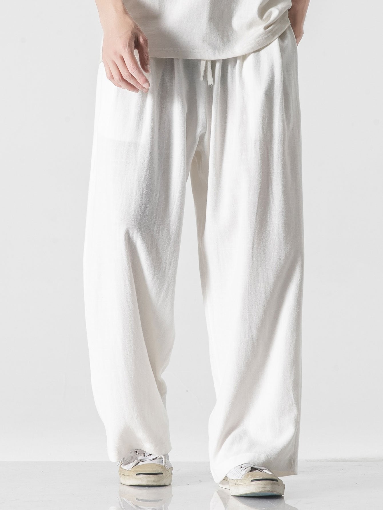 Linen And Cotton Blend Wide Leg Pants