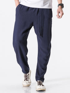 Detachable Belt Linen Cotton Blend Pants