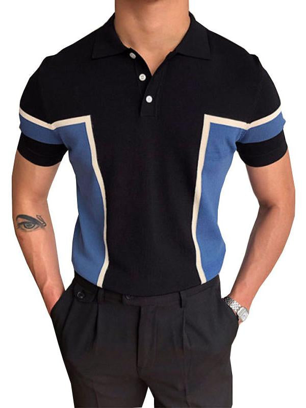 Men's fashion temperament stitching men's knitted sweater short-sleeved slim business polo shirt