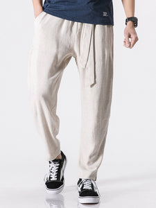 Detachable Belt Linen Cotton Blend Pants