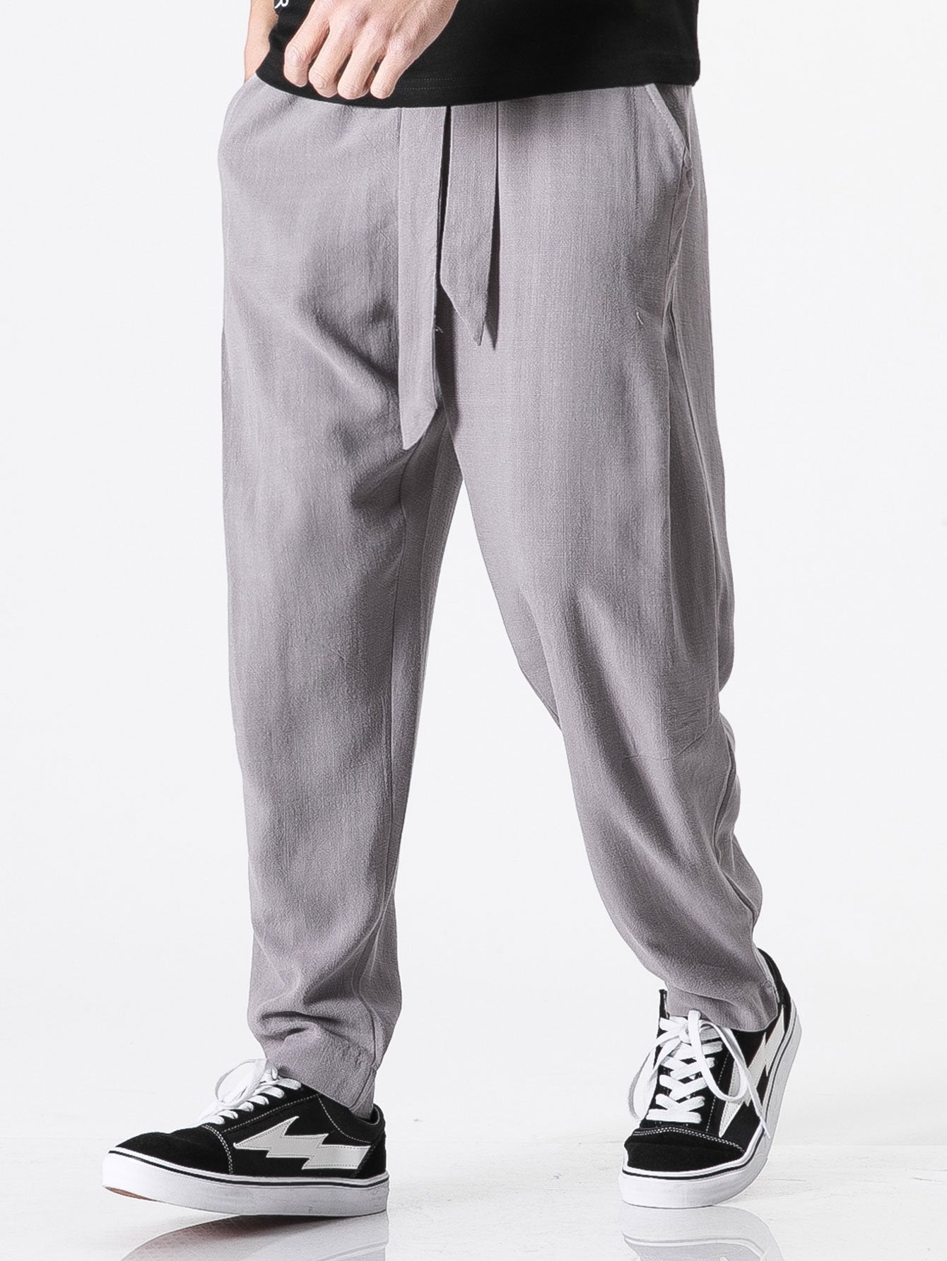 Detachable Belt Linen Cotton Blend Pants