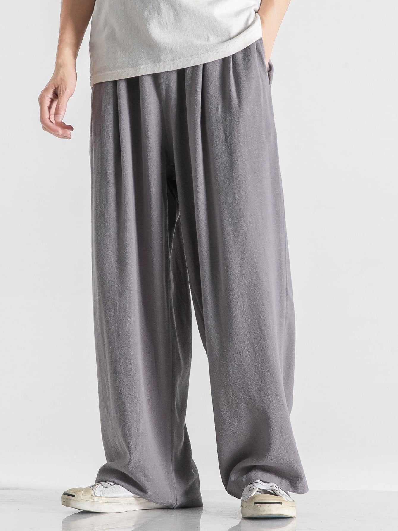 Linen And Cotton Blend Wide Leg Pants