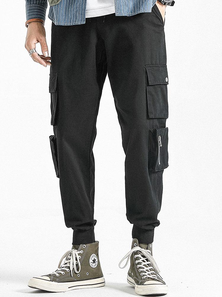 Drawstring Elastic Waist Cargo Pants