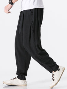 Detachable Belt Linen Cotton Blend Pants