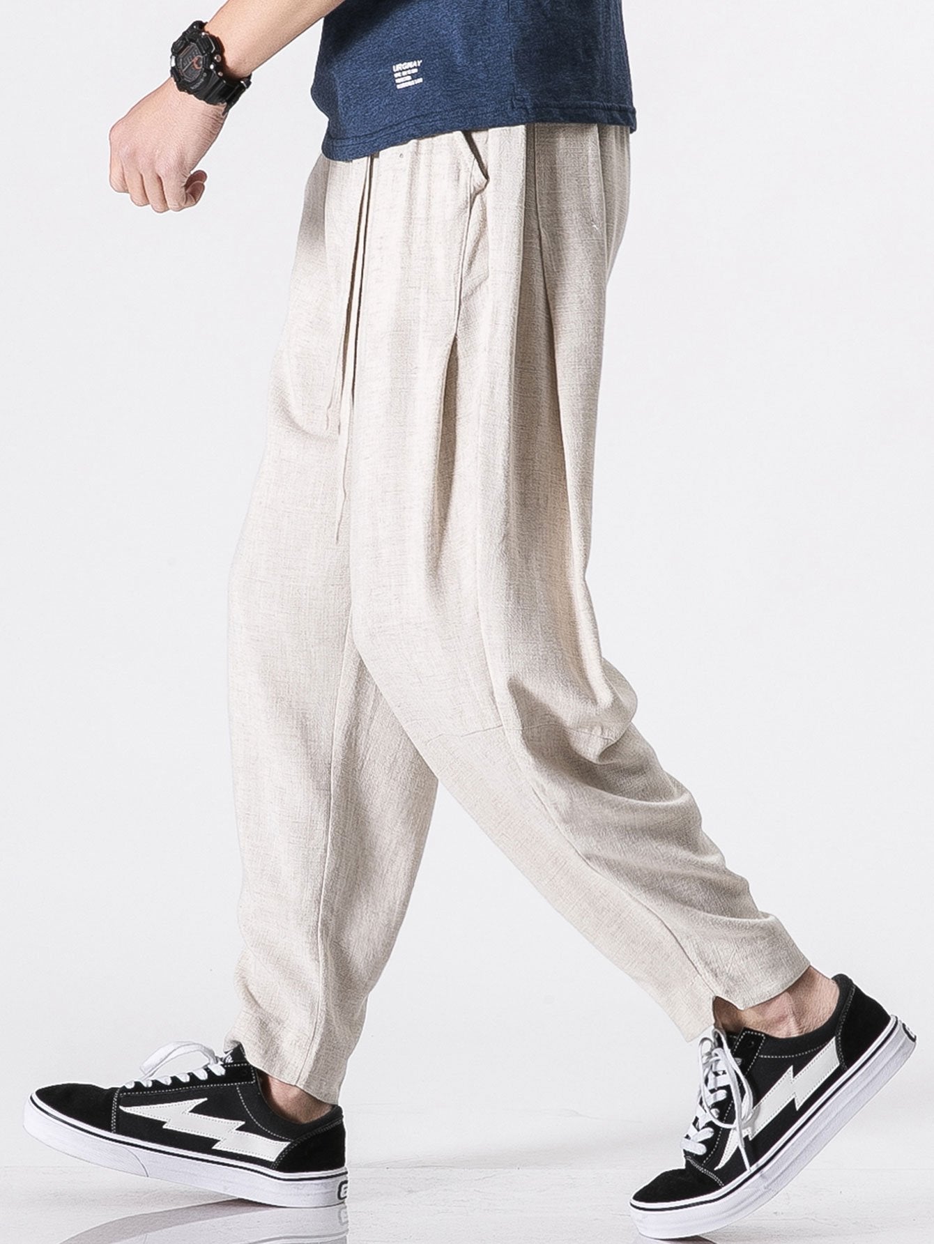 Detachable Belt Linen Cotton Blend Pants