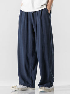 Linen And Cotton Blend Wide Leg Pants